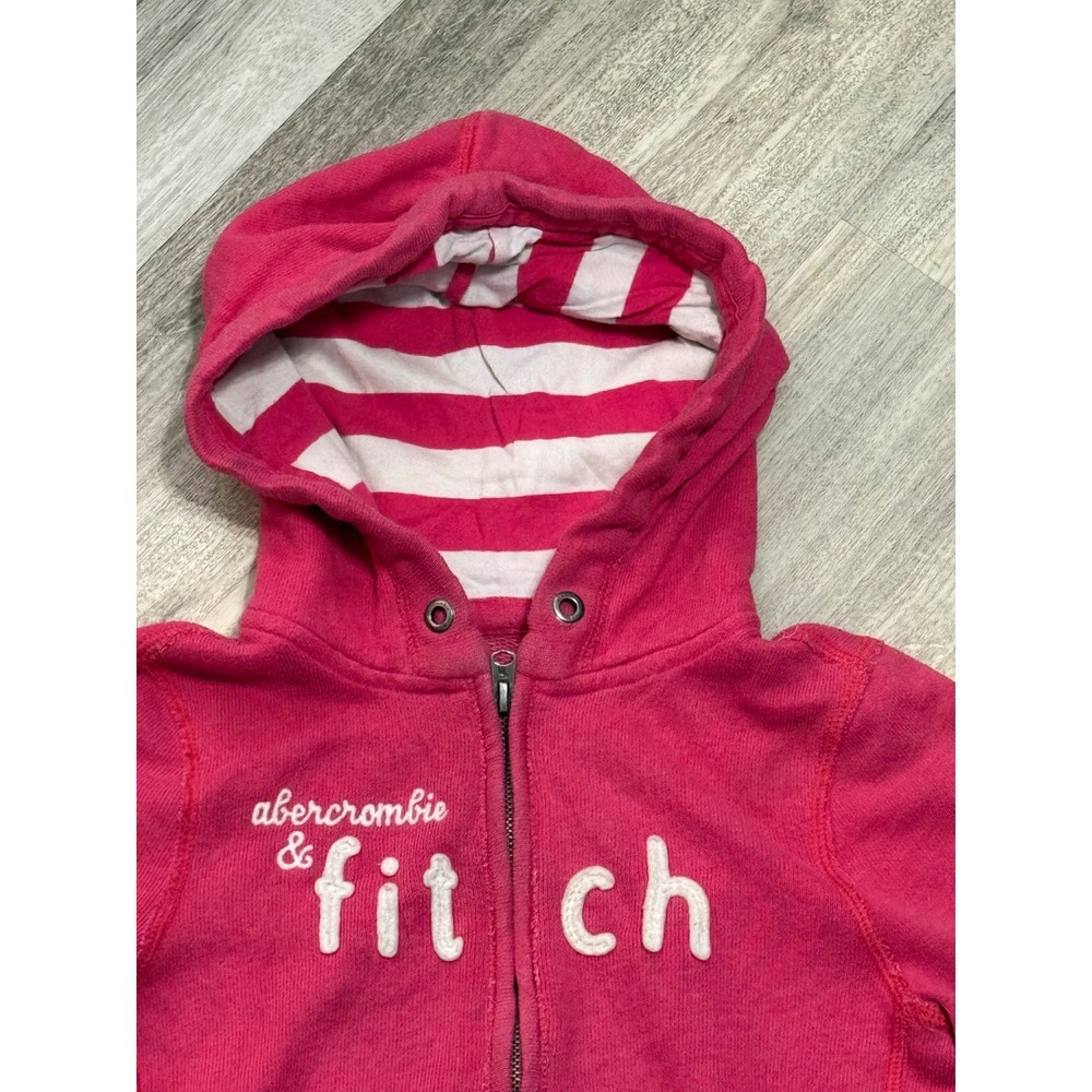Abercrombie Kids Pink Full Zip Logo Hoodie Sweatshirt Striped Hood Girl Medium